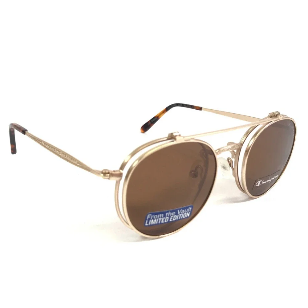 Champion Eyeglasses Frames CU1003H C01 Gold Round w/ Brown Polarized 47-20-135